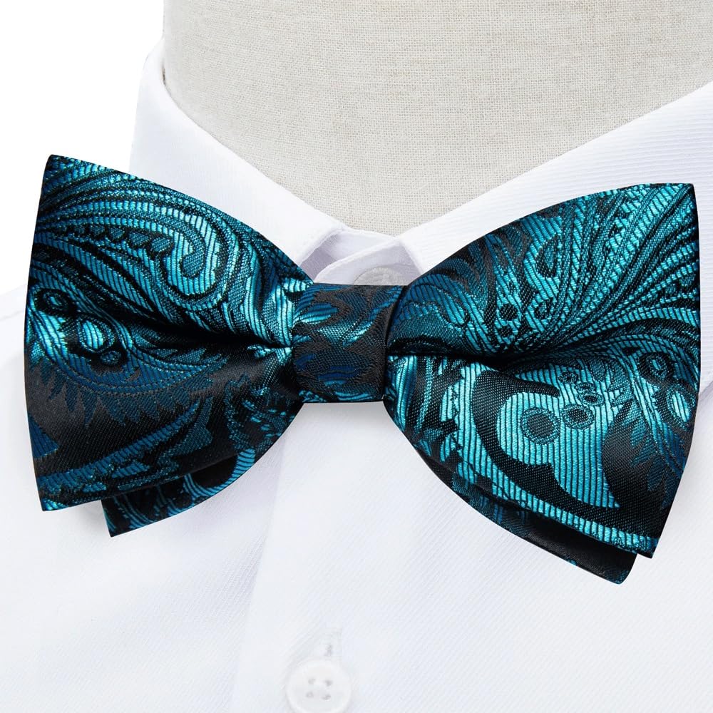 JFDBGU Pre-tied Bow Tie and Handkerchief Cufflinks Sets for Man Wedding Business Bowtie Paisley Knots