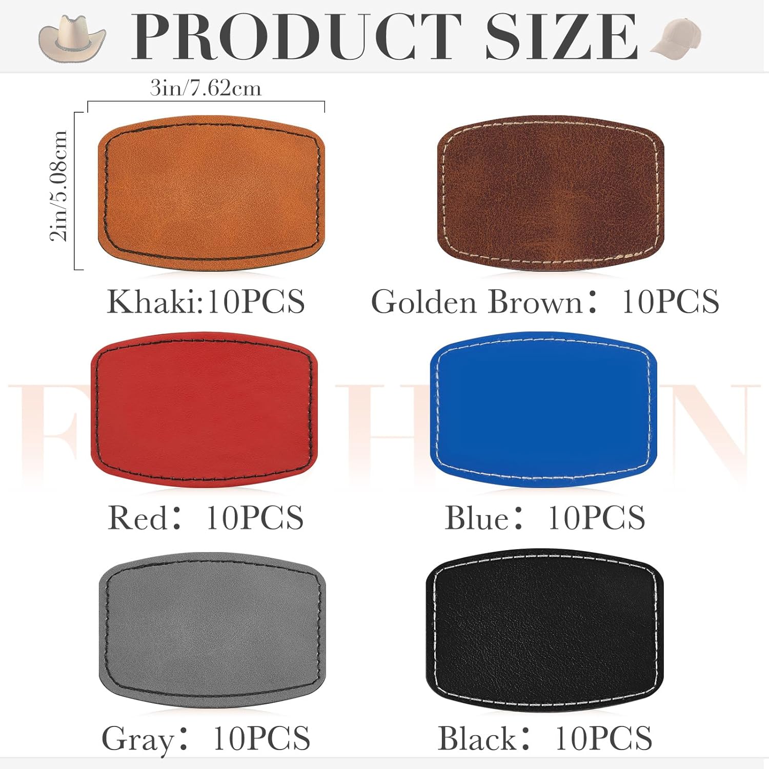 Dunzy 60 Pcs Blank Leatherette Hat Patches with Adhesive Rustic Rounded Rectangle Patch Faux Leather Patches for Hats Costumes Fabric Repair Sew Laser Supplies(Mixed Colors,2x3inch)