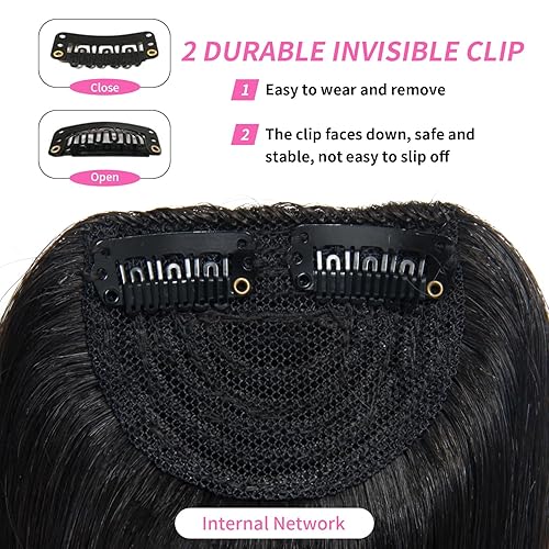 Miniatura 8 de Dsoar Flequillo lateral con clip en flequillo, cabello humano real, clip natural en la explosión lateral, extensión de cabello lacio (negro natural)