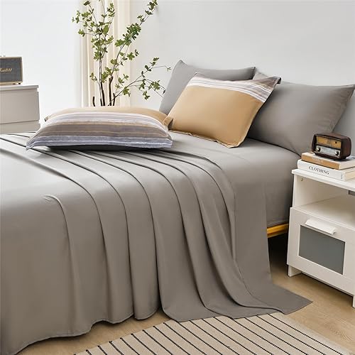 Miniatura 4 de KAKIJUMN - Juego completo de edredón y sábanas de 7 piezas en una bolsa, para todas las estaciones, de microfibra suave, diseño de rayas y retazos