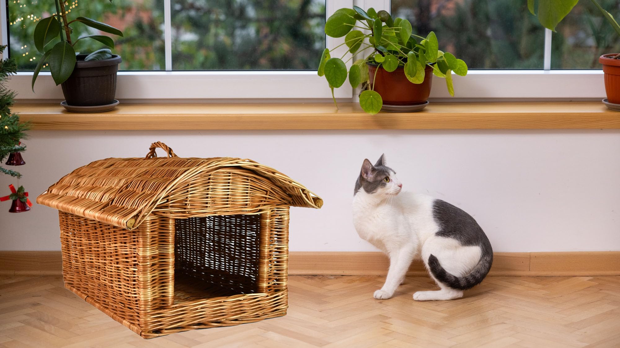 Katzentransportbox Katzen Korbhöhle Katzenhöhle Katzenkorb Hundekorb aus Weide geflochten K5-584