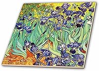 3dRose Van Gogh Irises 1889 Purple Flowers Ceramic Tile - 6x6 Inch High Gloss Backsplash Accent Decor
