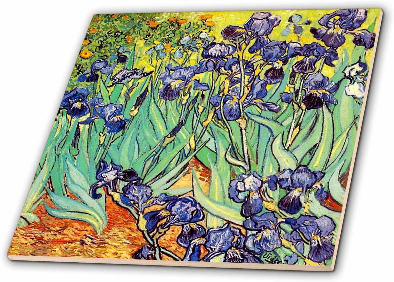 3dRose 3D Rose Irises by Vincent Van Gogh 1889-purple Flowers iris Garden-Copy of Famous Painting by The Master-Ceramic Tile, 12-inch (ct_155630_4), 12"