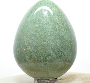 2.1" 125g Green Aventurine Carved Egg Polished Natural Sparkling Indian Jade Gemstone Crystal Mineral Decor Specimen - India + Stand