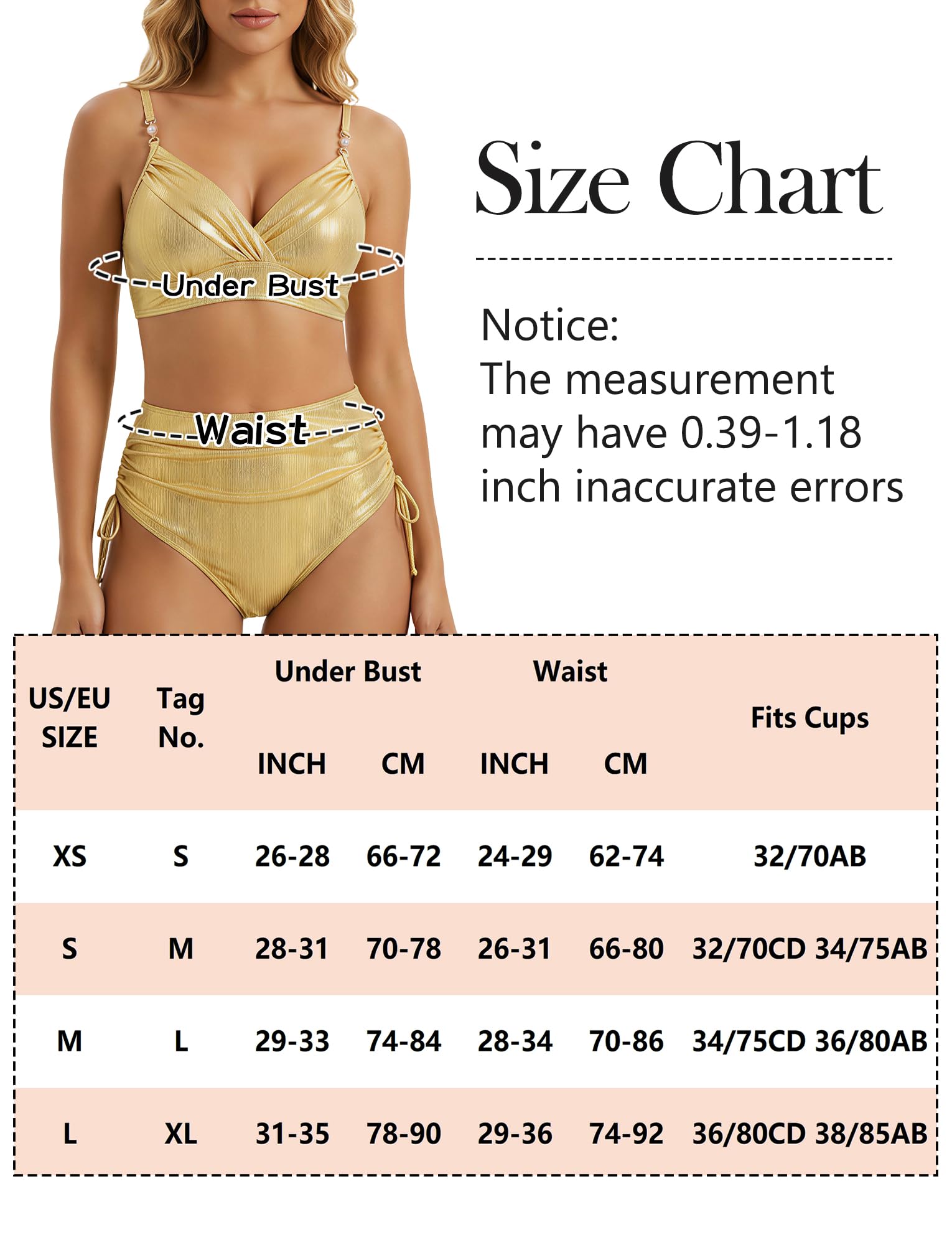 Bikini da donna con scollo a V, push up, a triangolo, sexy, in due pezzi, a vita alta, costume da bagno per piscina, spiaggia