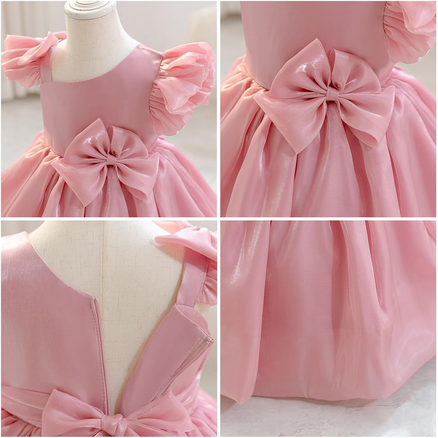 IMEKIS Toddler Baby Flower Girls Asymmetric Shoulder Formal Birthday Wedding Party Bowknot Dress 6M-5T