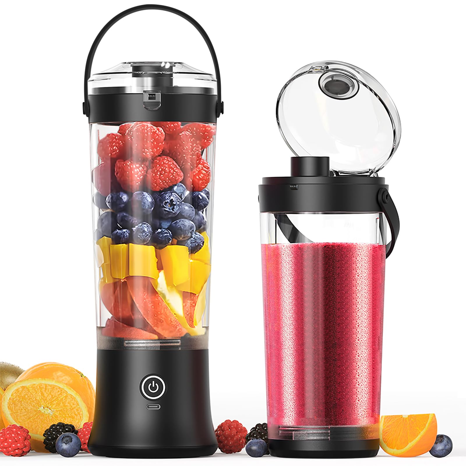 Licuadora portátil para batidos y smoothies,TOPESCT 500ml mini licuadora personal recargable por USB con 6 cuchillas ultra afiladas para viajes,oficina y deportes(Negro)