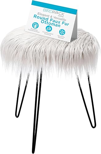 BIRDROCK HOME Taburete redondo de piel sintética con patas de horquilla negras, acogedora y elegante silla de maquillaje con patas de metal, asiento