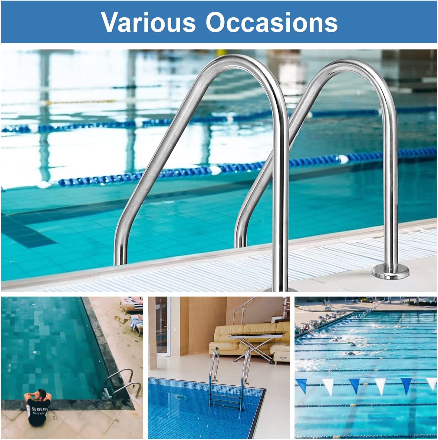 YUEWO Swimming Pool Ladder Above Ground Stainless Steel in-Pool Ladder 3-Step Handrail Non-Slip for in Ground Pools