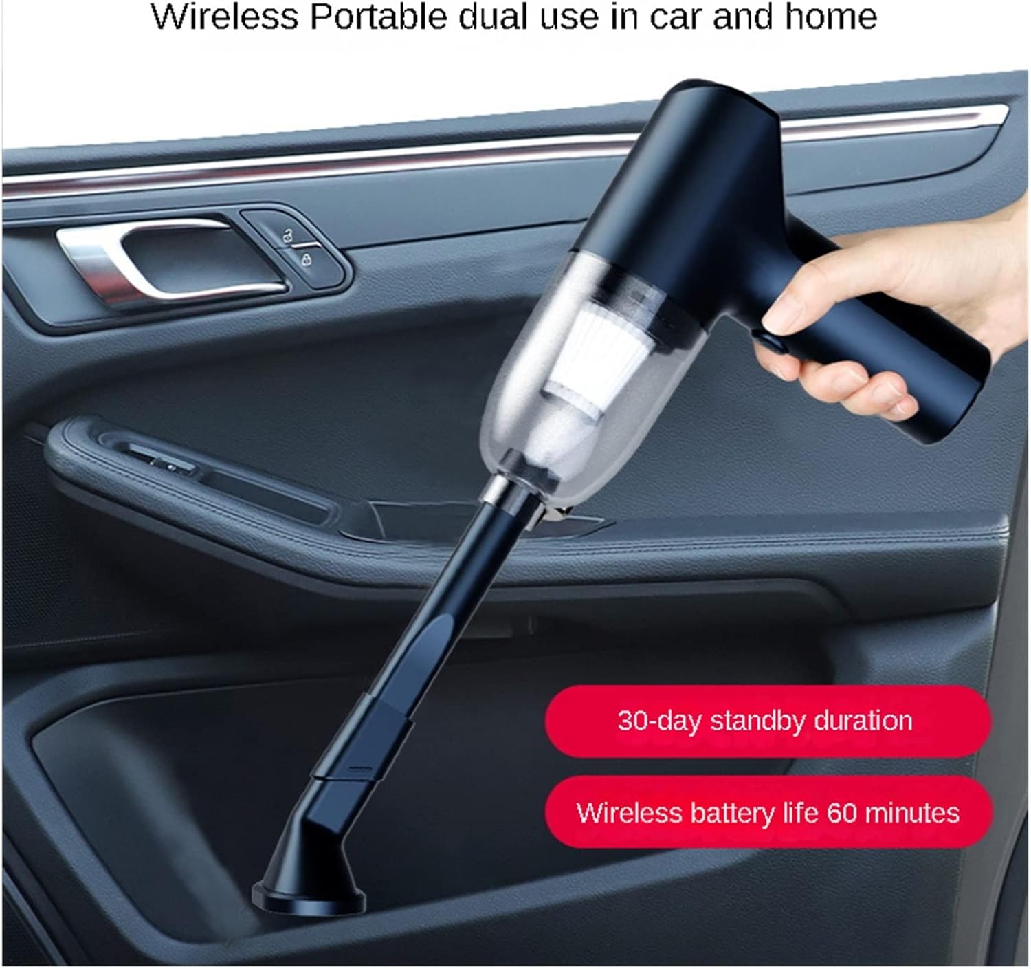 Car Vacuum Cleaner Car Wireless Charging Car Household Hand-held Small Car High Power Suction Strong Mini (Color : White)