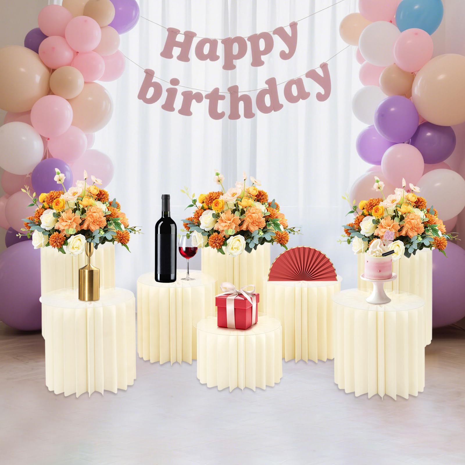 Soporte plegable para exhibición de columnas de papel PVC, soporte para flores, redondo, cilíndrico, soporte para flores de boda, soporte de cartón para colocar adornos de flores (3 x 30 x