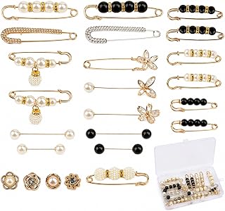 24 Pcs Faux Pearl Safety Pins with Crystal, Decorative Brooch Pins for Neckline, Cardigans and Waist Adjusting, Clothing Accessories for Women