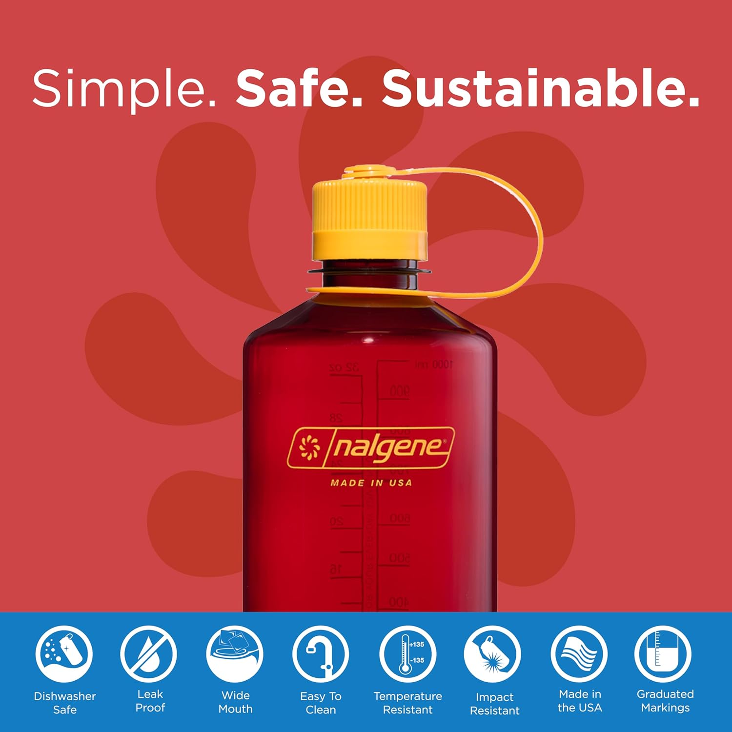 Nalgene Sustain Tritan BPA-Free Water Bottle Made with Material Derived from 50% Plastic Waste (Using ISCC Certified Mass Balance), 32 OZ, Narrow Mouth, Laker - Image 2