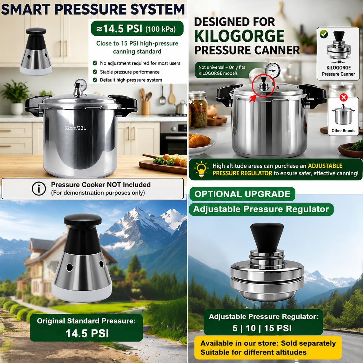 3-Piece Pressure Regulator, Pressure Canner Regulator 5-10-15lb Replacement for kilogorge.Pressure Canner Parts for 24qt.