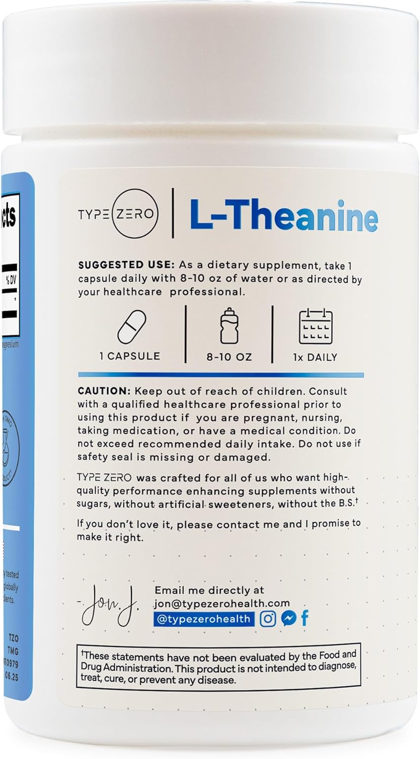 Type Zero L-Theanine (200mg) 200 Capsules - Clean L-Theanine Supplement, Keto, GMO-Free - Image 7