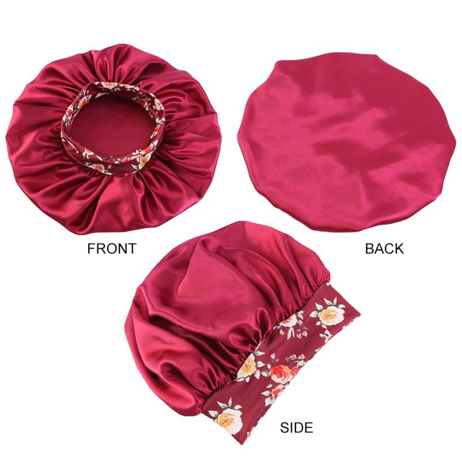 Gorro De Seda para Dormir Gorro for Mujer con Estampado Floral y Borde Ancho, de Seda elástica satén Suave, Ideal for Dormir en casa a Diario