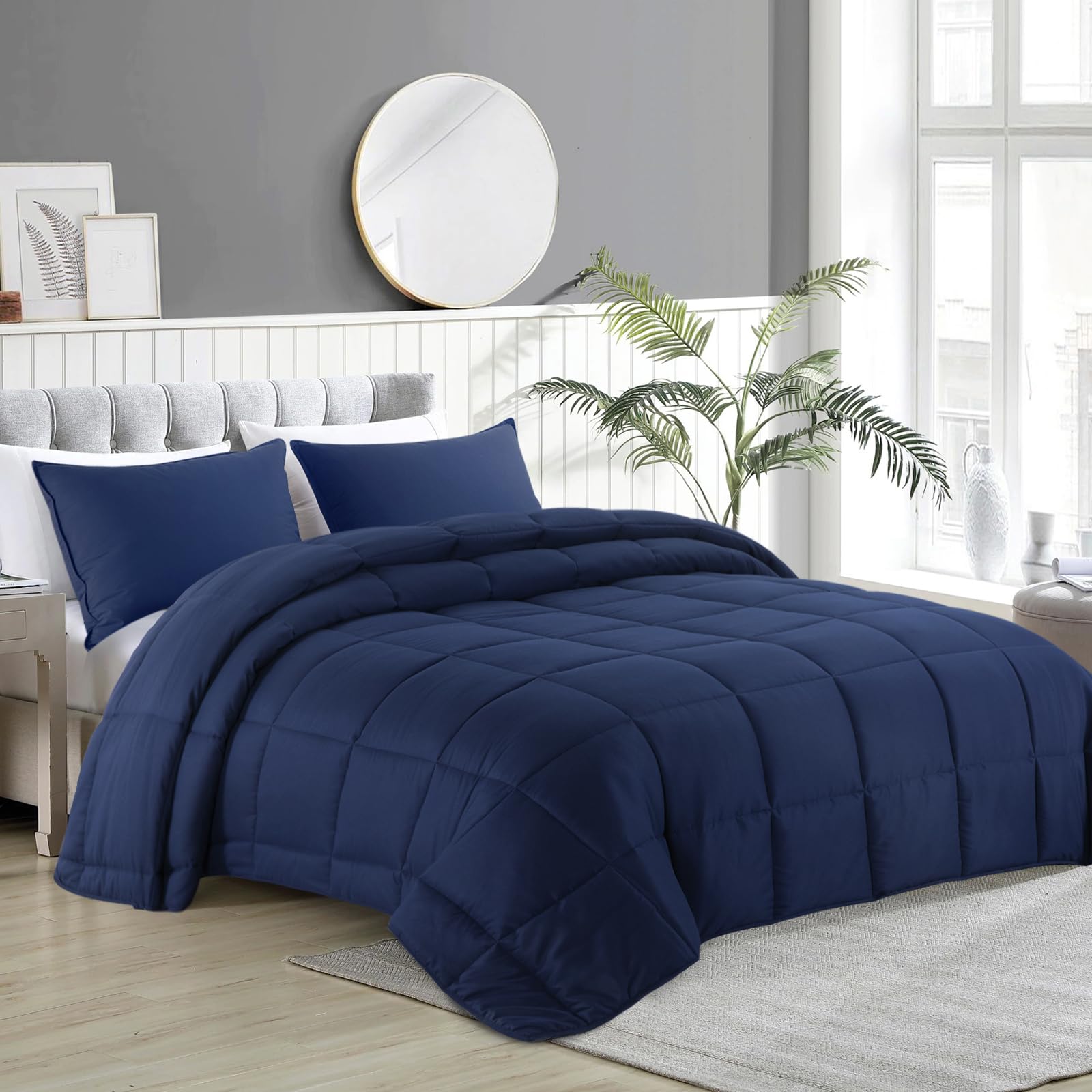 HOMBYS Oversized King Comforter 120x120 Lightweight Down Alternative Comforter for All Season,Navy Blue Quilted Duvet Insert with 8 Corner Tabs Microfiber Comforter (Navy Blue, 120"x120")-image-45