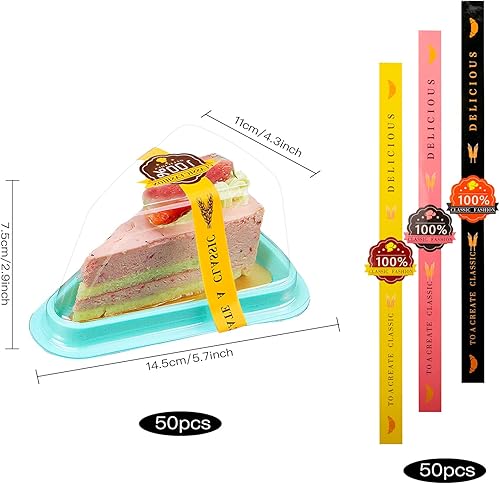 Miniatura 7 de Paquete de 50 recipientes para rebanadas de pastel, recipientes de plástico transparente desechables para tartas de queso, cajas individuales para