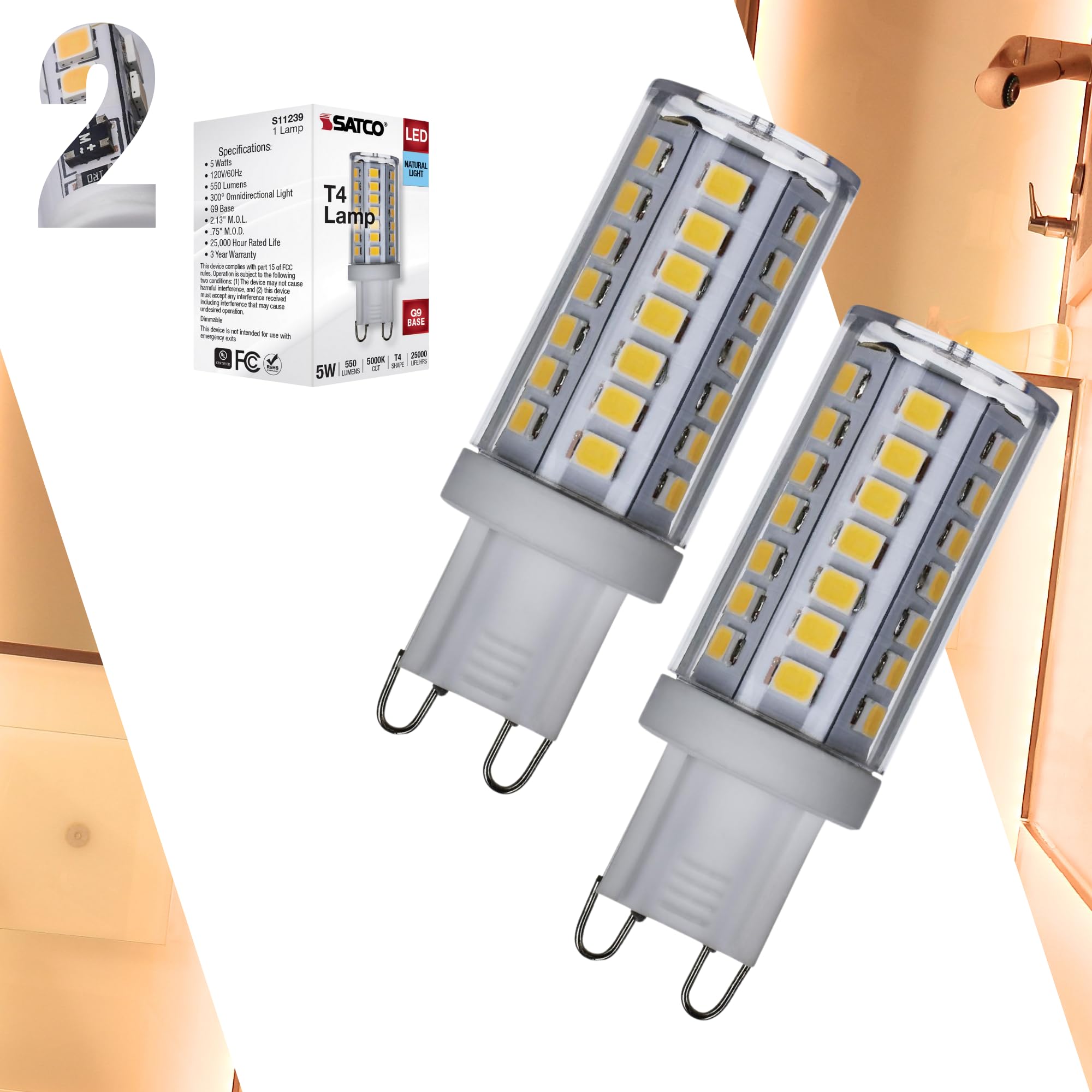 Satco S11239 5W/LED/G9/850/CL/120V/DIM – 5 Watt G9 LED Bulb; Clear