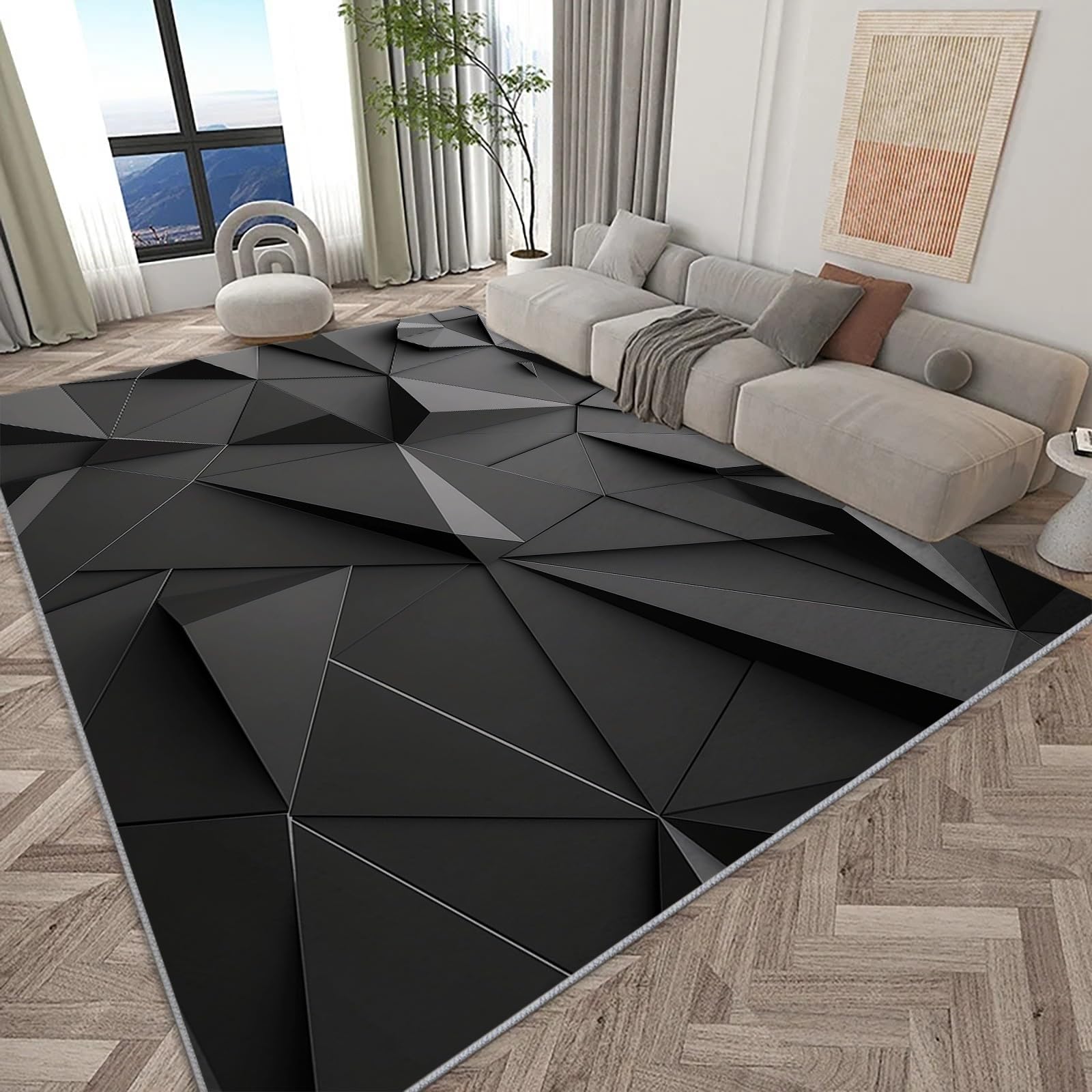 Tappeto Soggiorno 160x230 cm Triangolo Geometrico Grigio Tappeti Moderni Camera da Letto Antiscivolo, Lavabile Cucina Pavimento Tappeti di Zona, per ingresso soggiorno camera da letto
