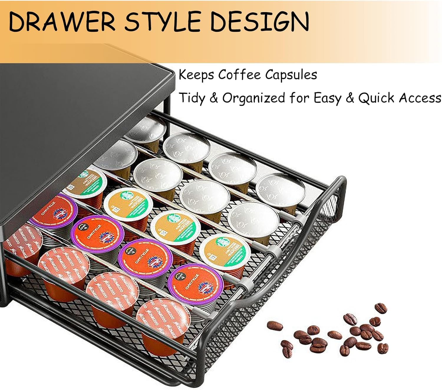 BYDEVAN Coffee Capsule Drawer Organizer with Adjustable Dividers, Space-Saving Storage, Sleek Countertop Design for Home Office
