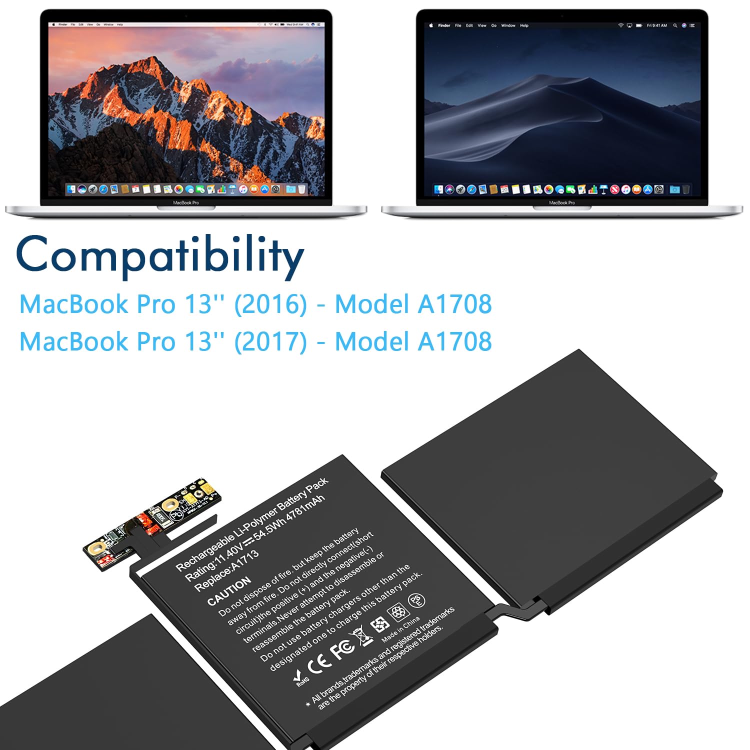 A1708 A1713 Akku Ersatzakku für Mac Book Pro 13 Zoll A1708 (Ende 2016, Mitte 2017, Mitte 2019) A2159 A2289 A2338, EMC 2978 3164 MLUQ2LL MLL42LL MPXQ2LL XT2LL MPXX U2LL MPXR2LL