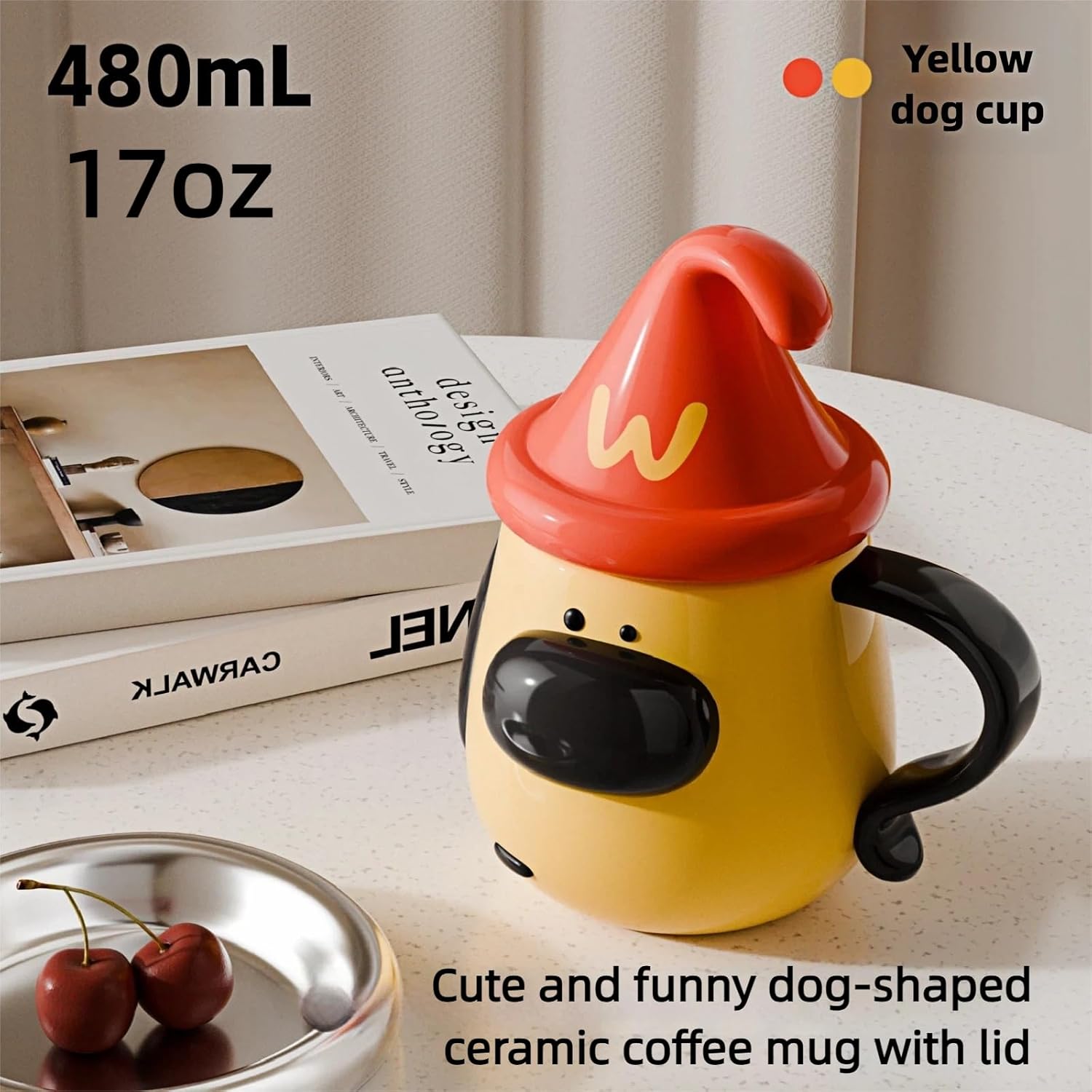 Dog-Shaped Ceramic Coffee Mug with Lid 17oz - Cute Funny Christmas Gift for Parents, Grandparents,wife，Friends