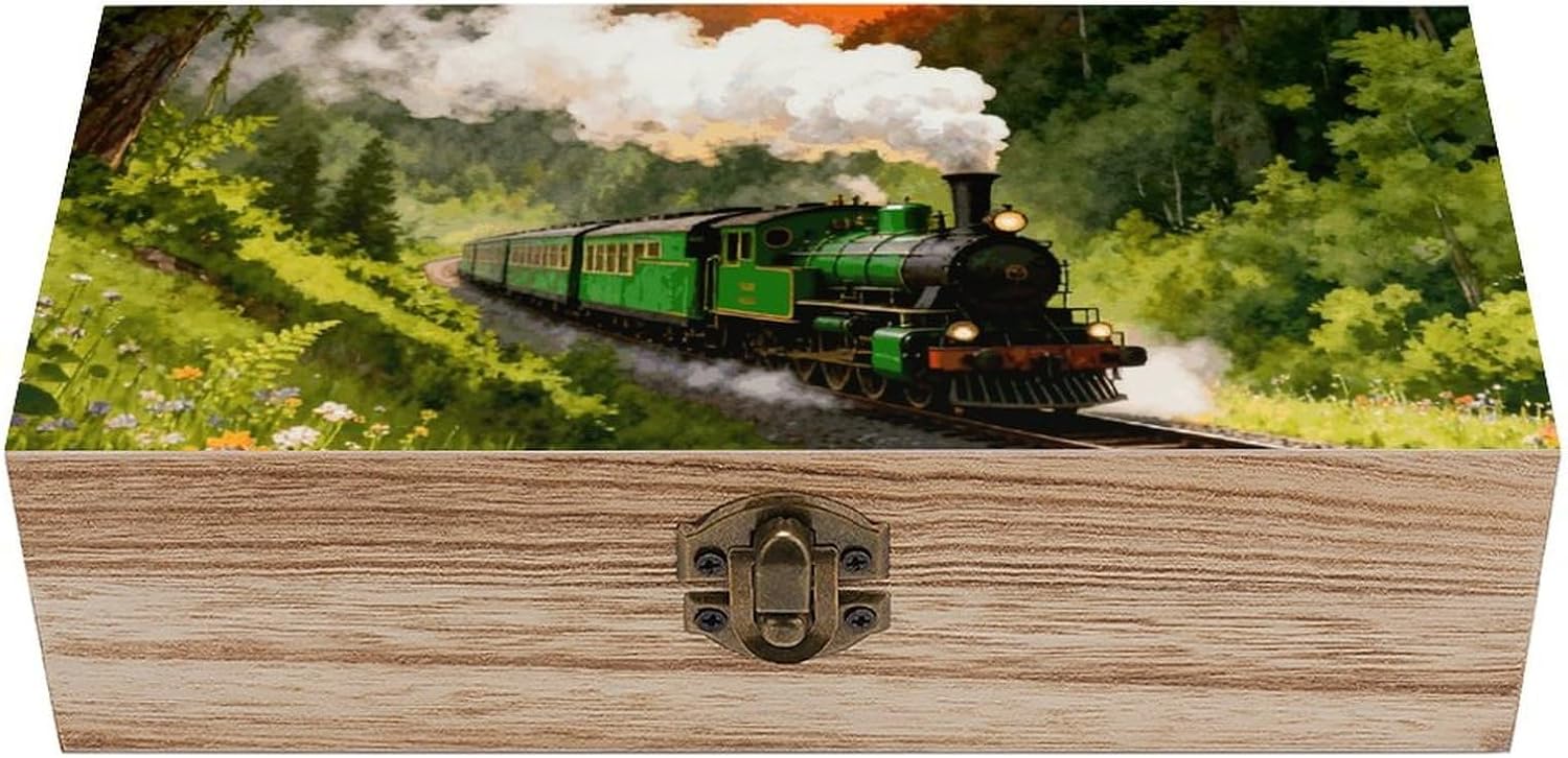 Forest Steam Car Wooden Storage Box Memory Boxs with Lid