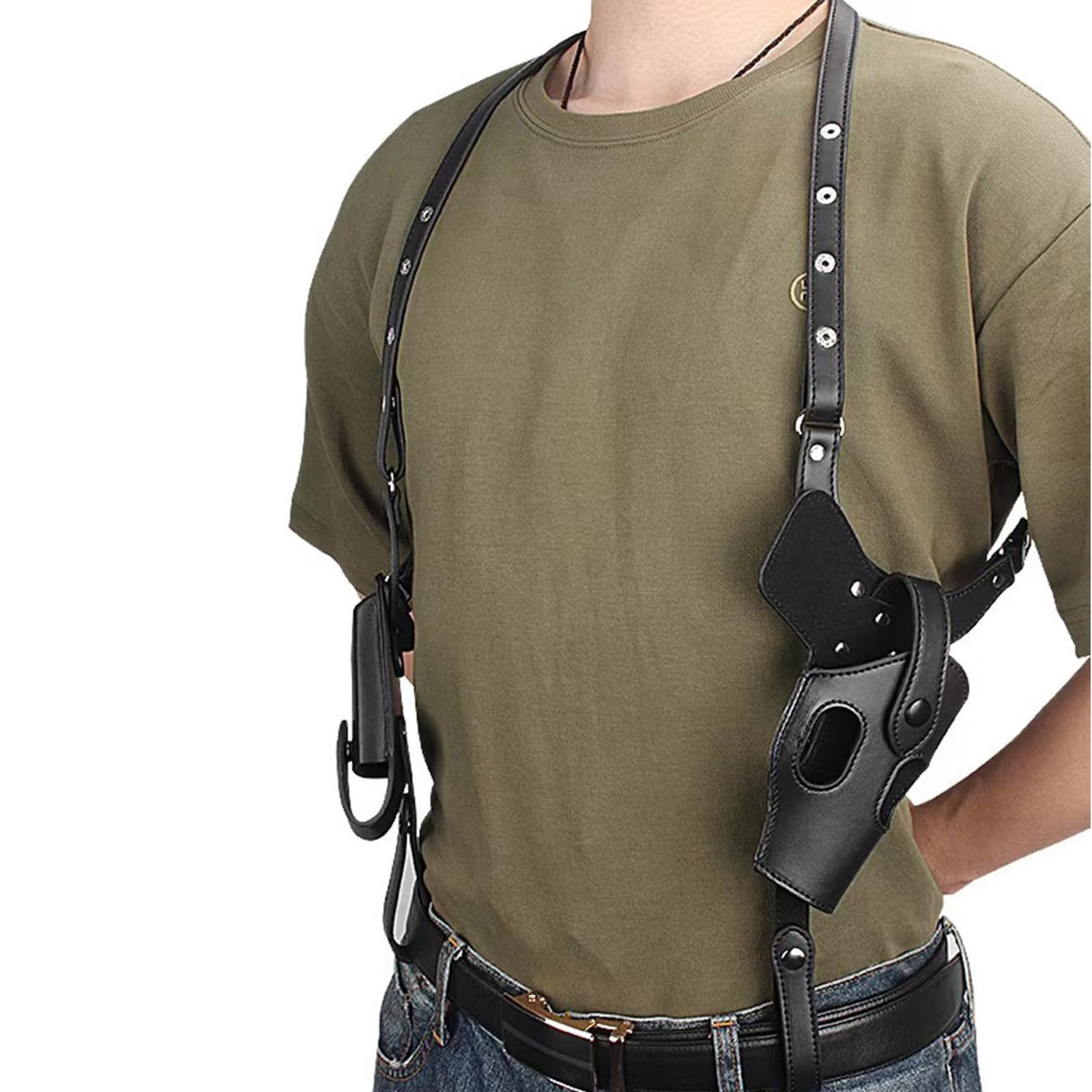 Kabura na ramię, pionowa kabura na broń do większości rodzajów pistoletów, skórzana kabura na ramię, pasuje do Glock 17, 22, 31, Sig P220, P226, P227 i pełnowymiarowych 1911 (czarny)..