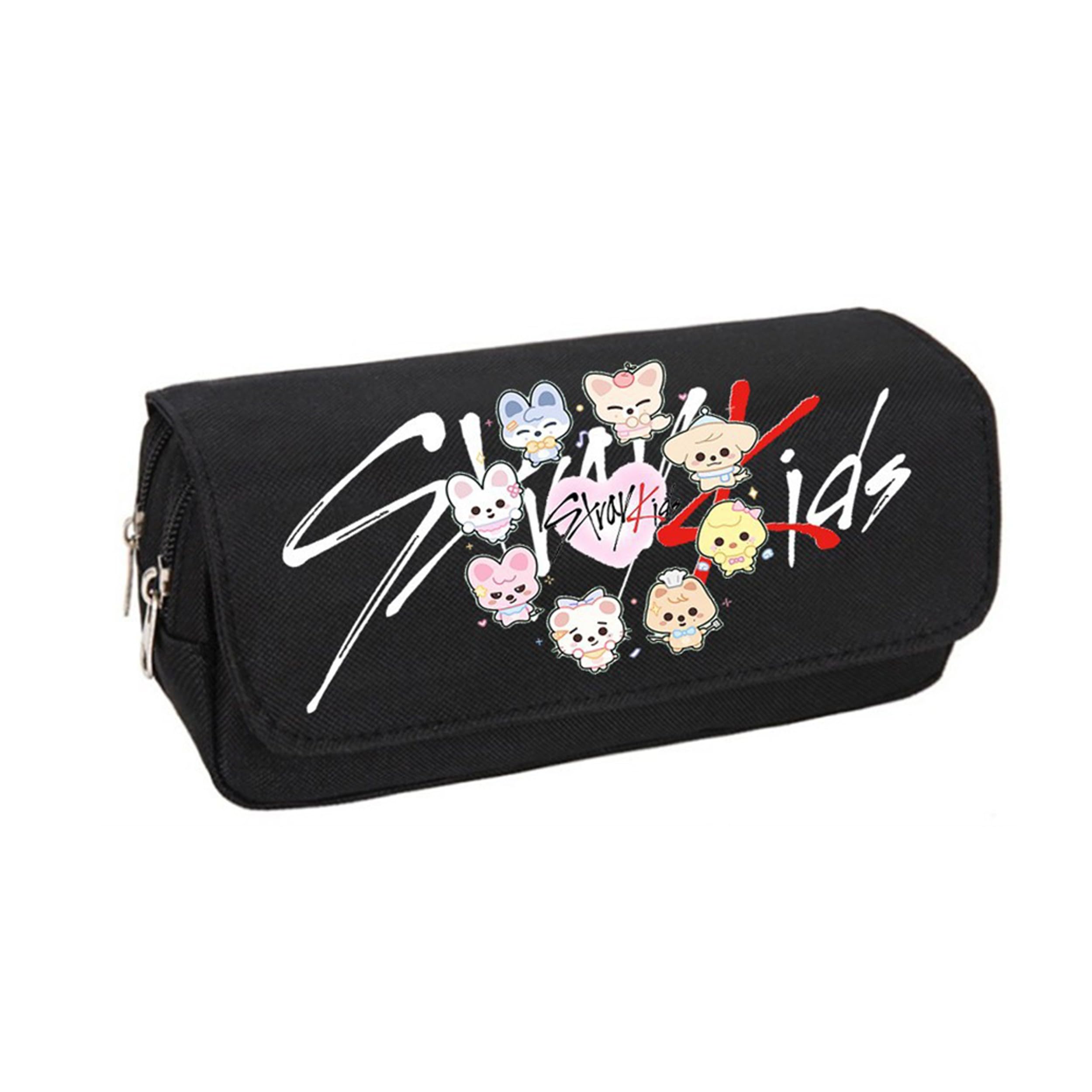 Roffatide Stray Kids Merch Pencil Case for Boys Girls Large Capacity Pen Organizer SKZ Storage Pouch for Stay Black L