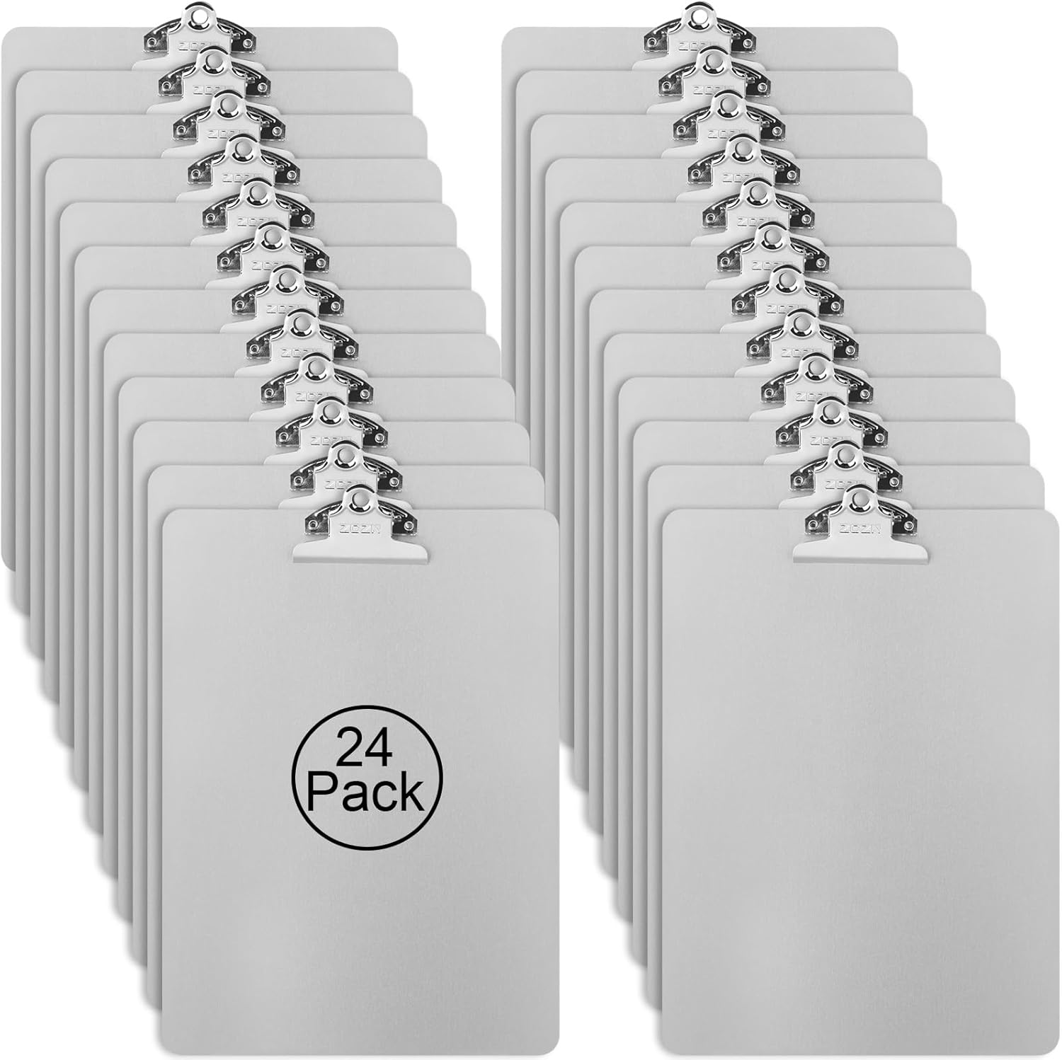 ZCZN Metal Clipboard, 24 Pack Heavy Duty Aluminum Clipboards 12 x 9 Inches, A4 Letter Sizer Document Holder with High Capacity Clip, Suitable for School, Office, Jobsite or Medical Staff, Silver