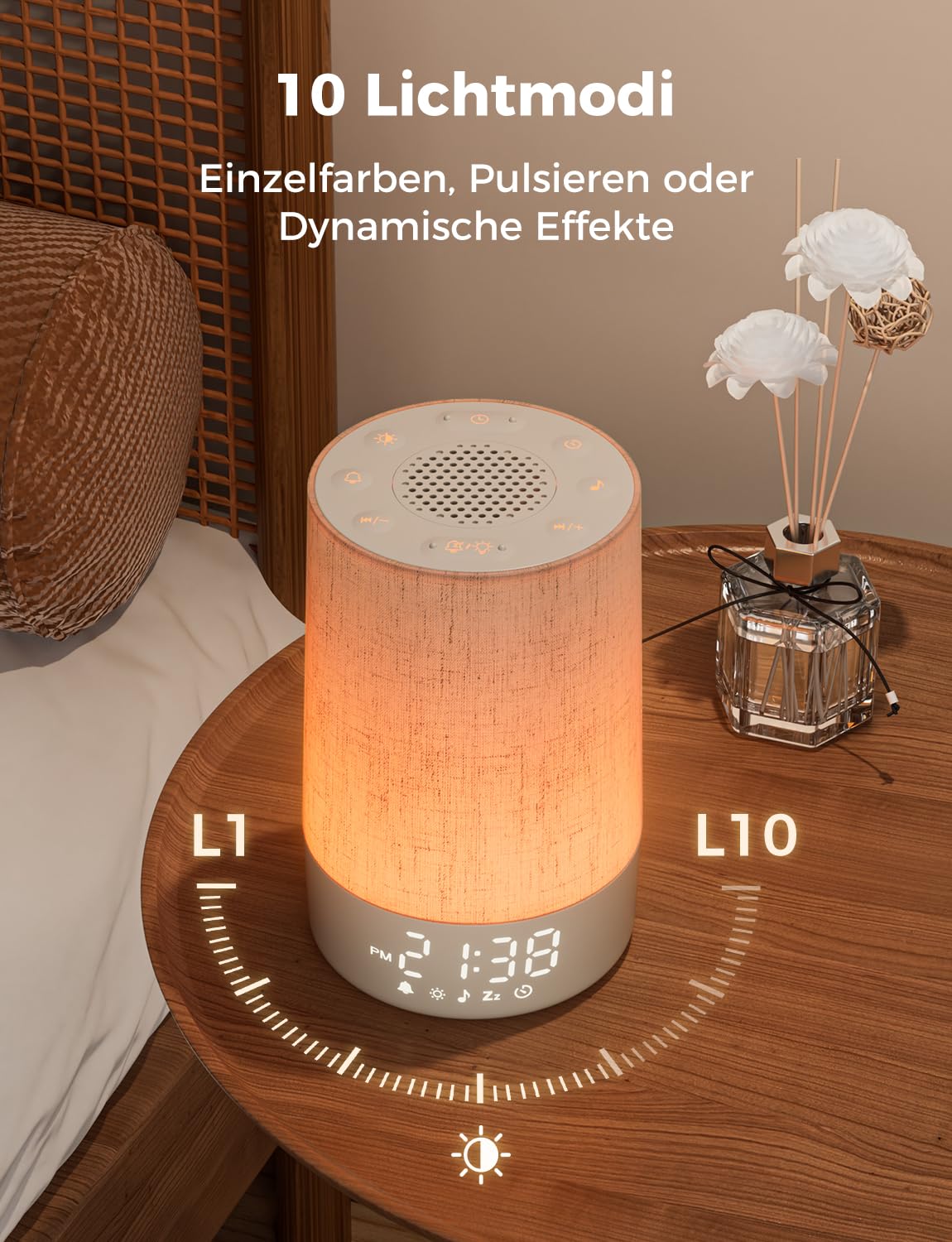 LIORQUE Tageslichtwecker Lichtwecker Sonnenaufgang Wecker mit Licht Wake Up Light Dimmbares Nachtlicht mit 30 Klingeltöne und 10 Lichtmodi Weißrausch Lichtwecker für Schlafzimmer