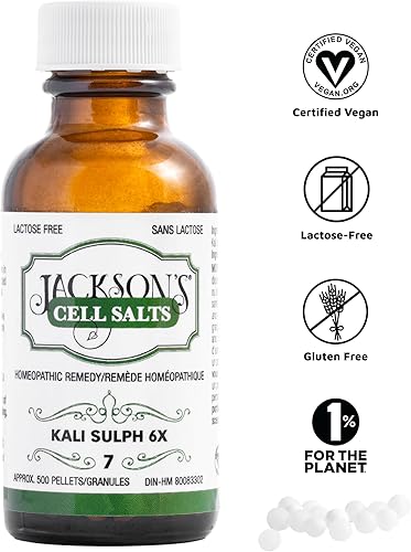 Miniatura 2 de Jackson's Sal celular #7 Kali sulph 6X (botella de 500 pellets) - Certificado vegano, sin lactosa Kali sulphuricum 6X