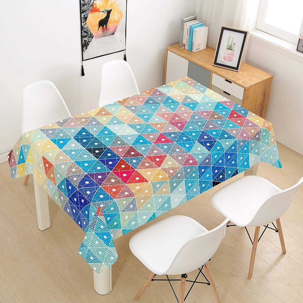 Dotbuy-Shop Color Triangle Dotbuy Tablecloth Waterproof, Rectangular Table Cloths Easy Wipe Clean Oil-Proof Stain-Resistant Dust-Proof Polyester 3D Printed Table Cover (,90X90cm)