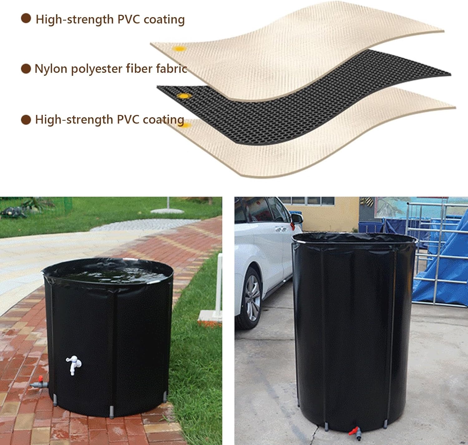 Foldable PVC Rain Barrels to Collect Rainwater, Portable Water Storage Tank with Spigot, Water Catcher Container for Garden/Outside/Lawn, Black(180L)