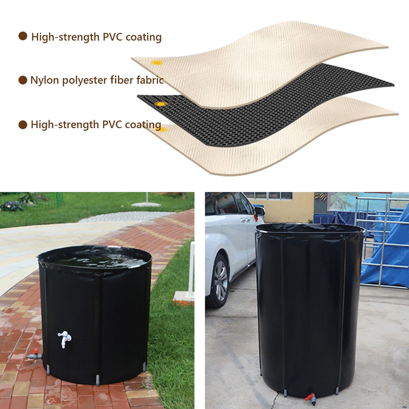 Depósito de almacenamiento de agua portátil plegable de PVC de 100 L con espiga, colector de agua de lluvia ideal para jardín al aire libre y uso en césped, color negro