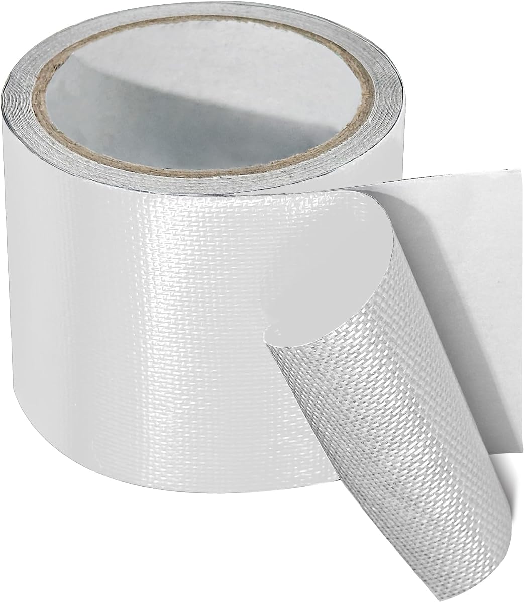 Waterproof Repair Tape for RV Awning, Tarp, Fabric, Tent, Boat Covers, Sail | Heavy Duty Outdoor Repair Patch, UVproof, 4 Inch x 25FT, White