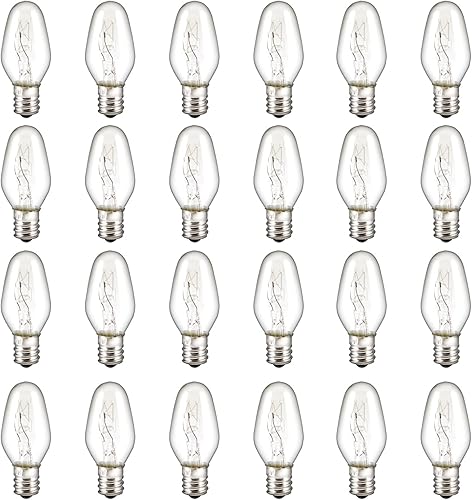 Paquete de 24 bombillas nocturnas C7, bombillas nocturnas de 15 W, regulables, base de candelabro E12, bombillas calentadoras de cera para lámpara