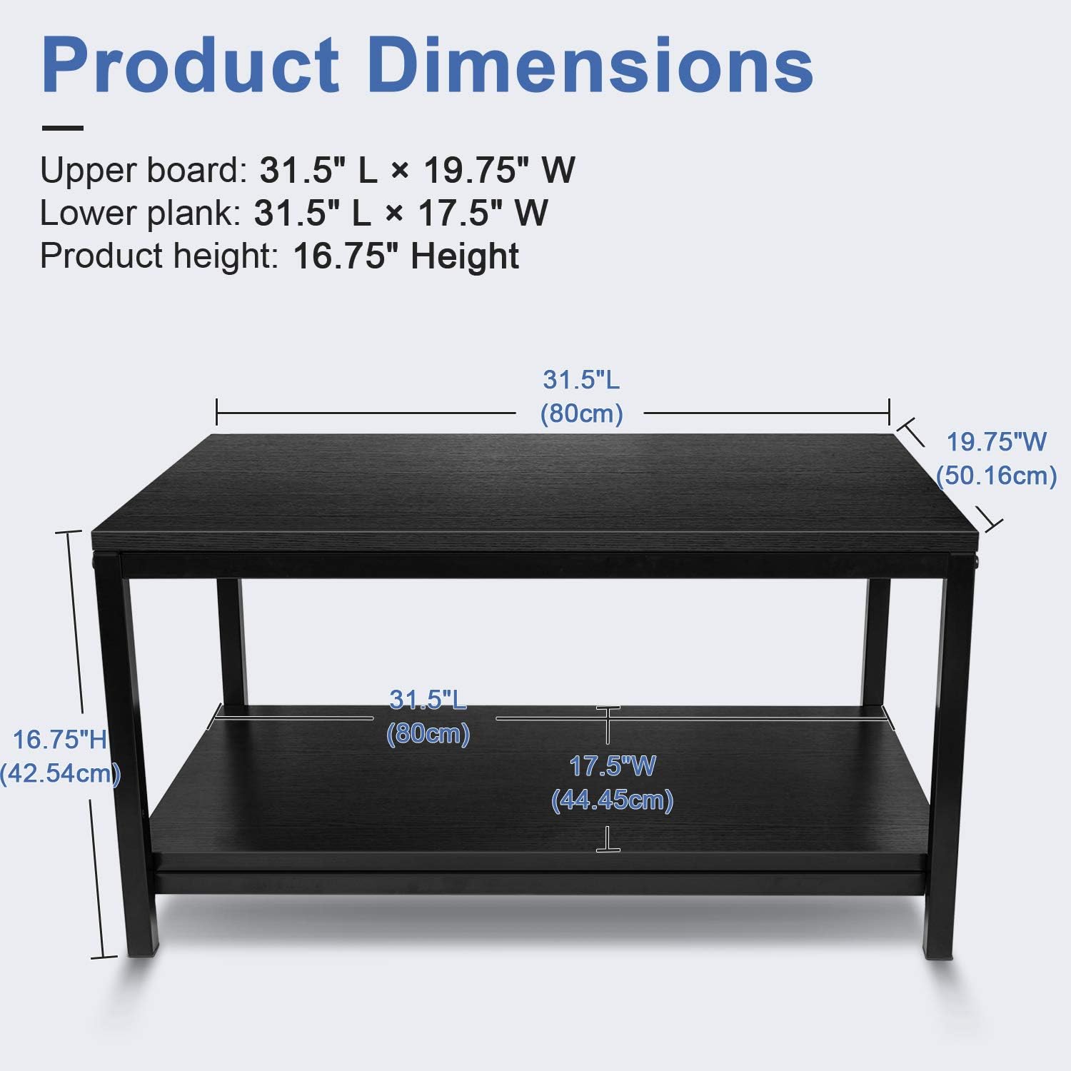 YSSOA Black 2-Tier Coffee Table with Shelf for Living Room and Office : Home & Kitchen