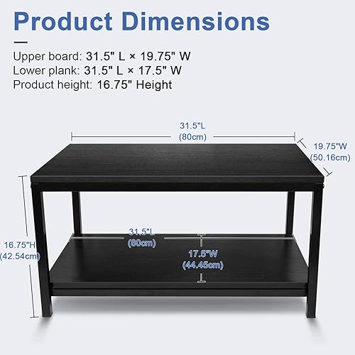 Miniatura 3 de YSSOA Mesa para el hogar de 31 x 20 x 16 pulgadas con estante de almacenamiento para sala de estar y oficina, fácil montaje, negro, 2 niveles Mesa