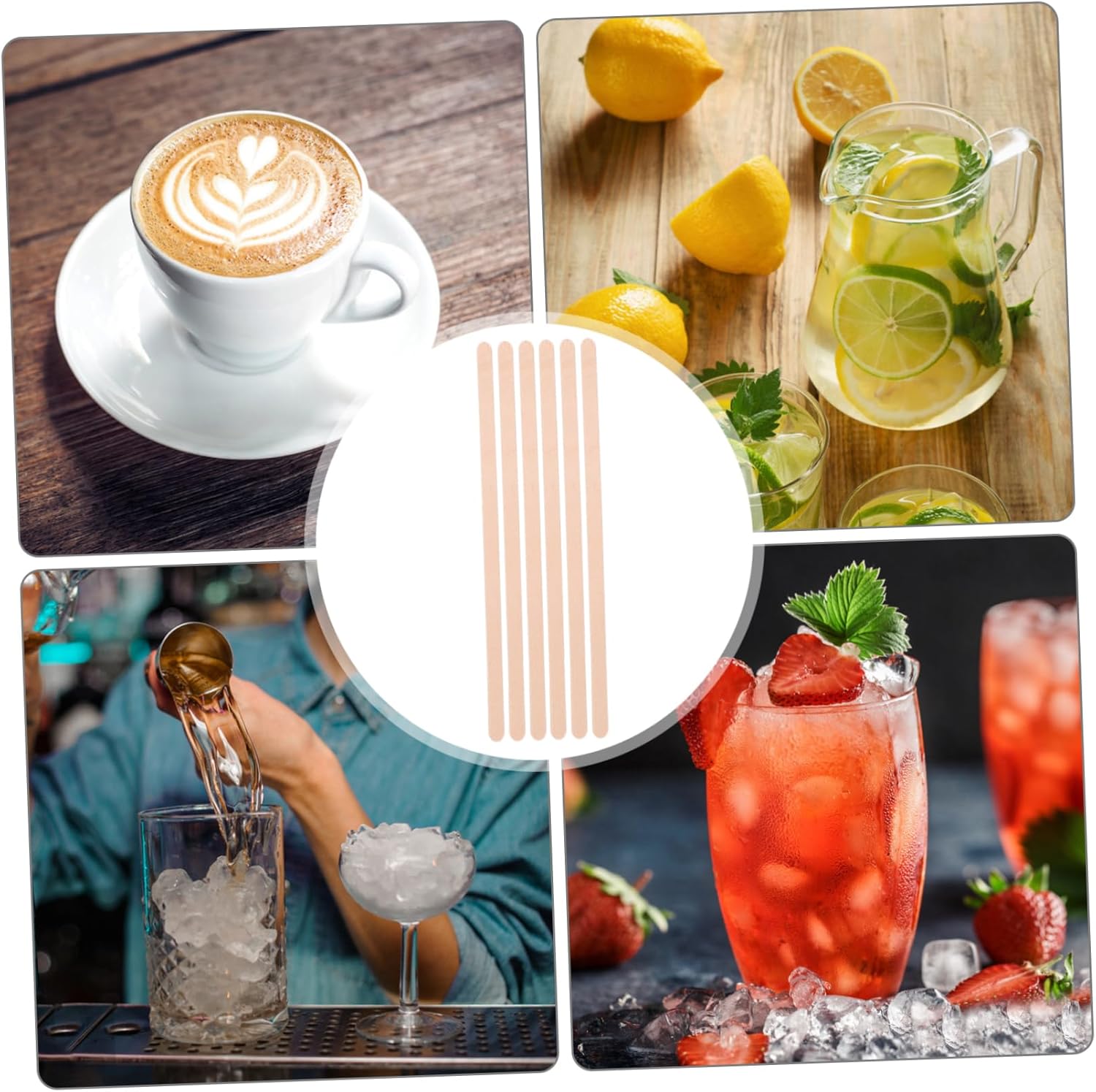 KICHOUSE 500 Pack Wooden Stirrers Natural Wood Stirrer Sticks for Coffee Tea Drinks Smooth Easy to Use