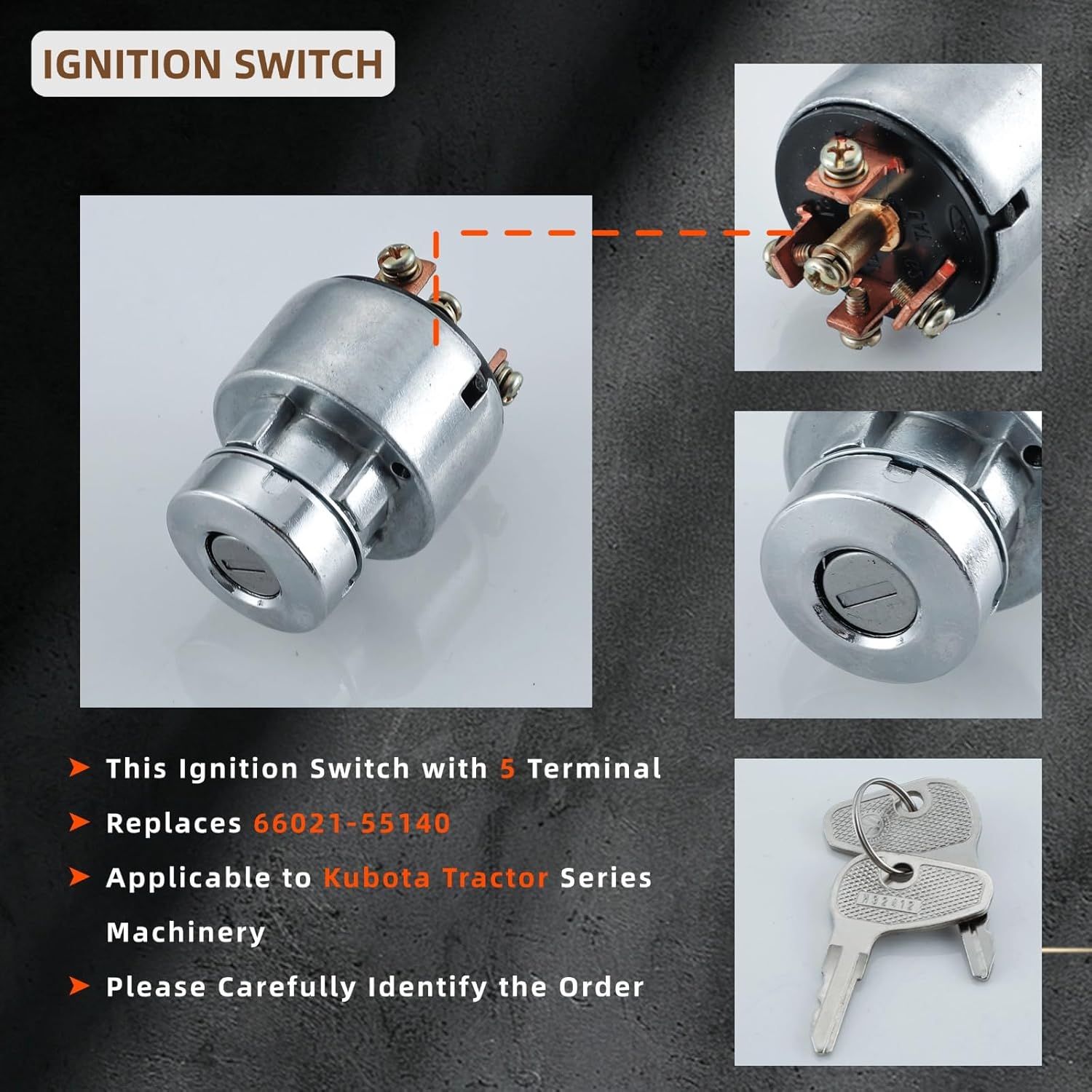 66021-55140 Ignition Switch with 2 Key 35260-31852 for Kubota Tractor G3200 G420 G5200 G6200 M4030 M4700 M4800 M4900 M5030 M5400 M6030 M7030 M8030