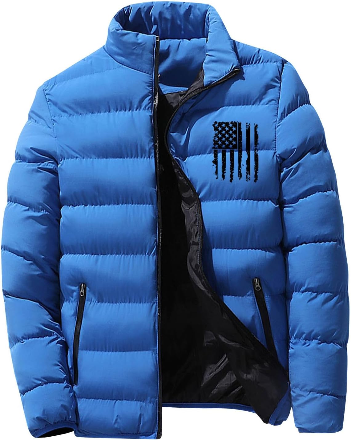 Men's Puffer Jacket Light Quilted Thermal Insulated Coat Men's American Flag Graphic Down Coat Softshell Windbreaker