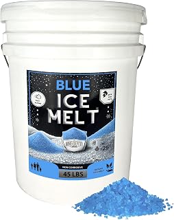 Blue Ice Melt Pail Effective to -25°F, Eco-Friendly De-Icer, Optimal Granule Size for Quick Melting, Ideal for Driveways, Walkways, and Entryways 45 lb Pail