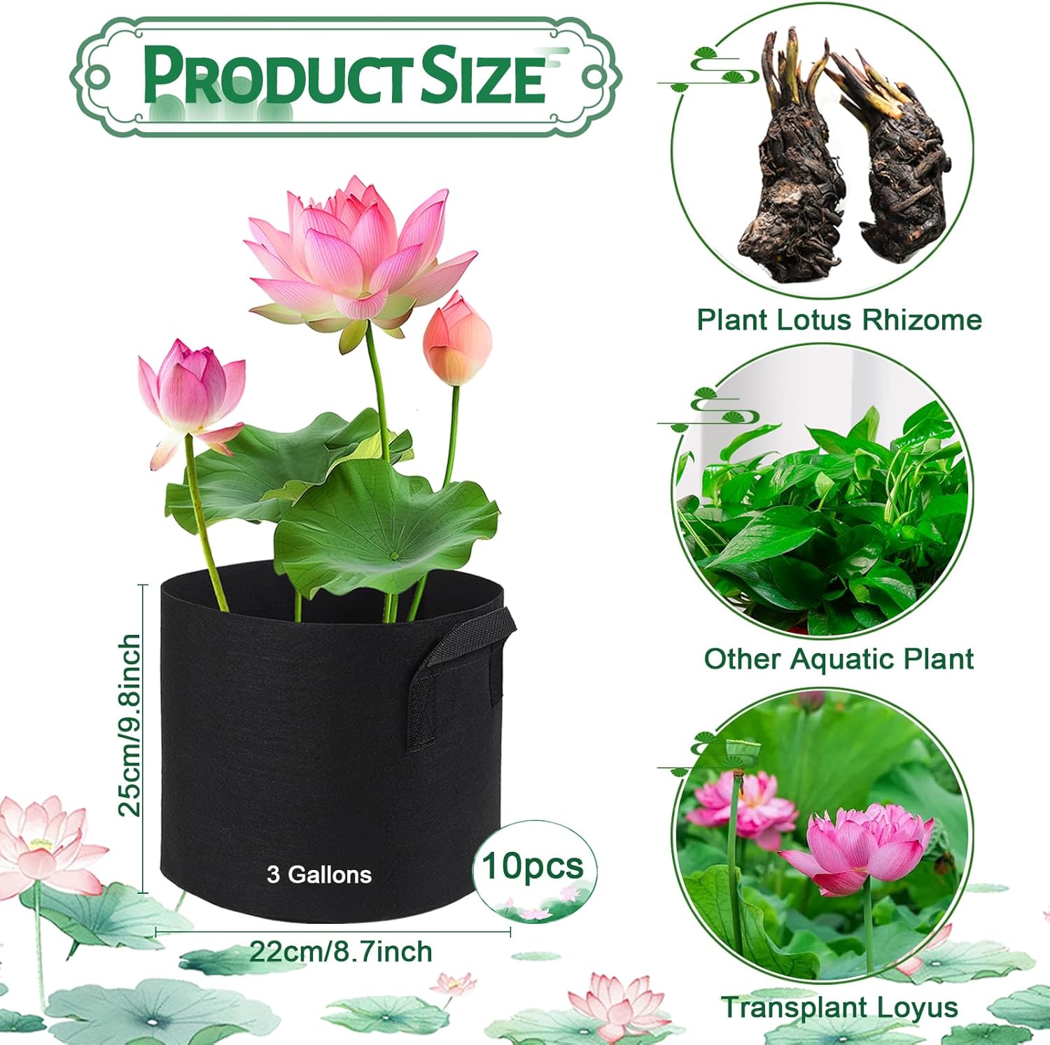 10 Pack Lily Plant Pots for Pond, Aquatic Pond Planter for Pond Reusable Pond Plant Basket Grow Bags for Pond, Aquatic Plants, Potato, Carrot, Onion, Flower