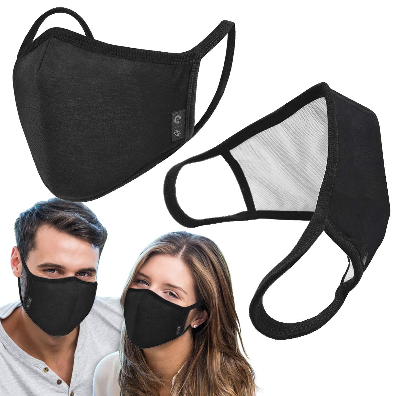 Mascarillas reutilizables lavables de tres capas, 100% algodón, para exteriores, unisex, color negro