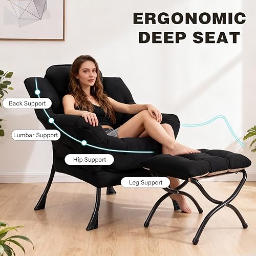 Miniatura 6 de SESHINELL Silla perezosa con otomana, silla de acento moderna contemporánea, silla de sofá de descanso con reposabrazos, conjunto de silla de