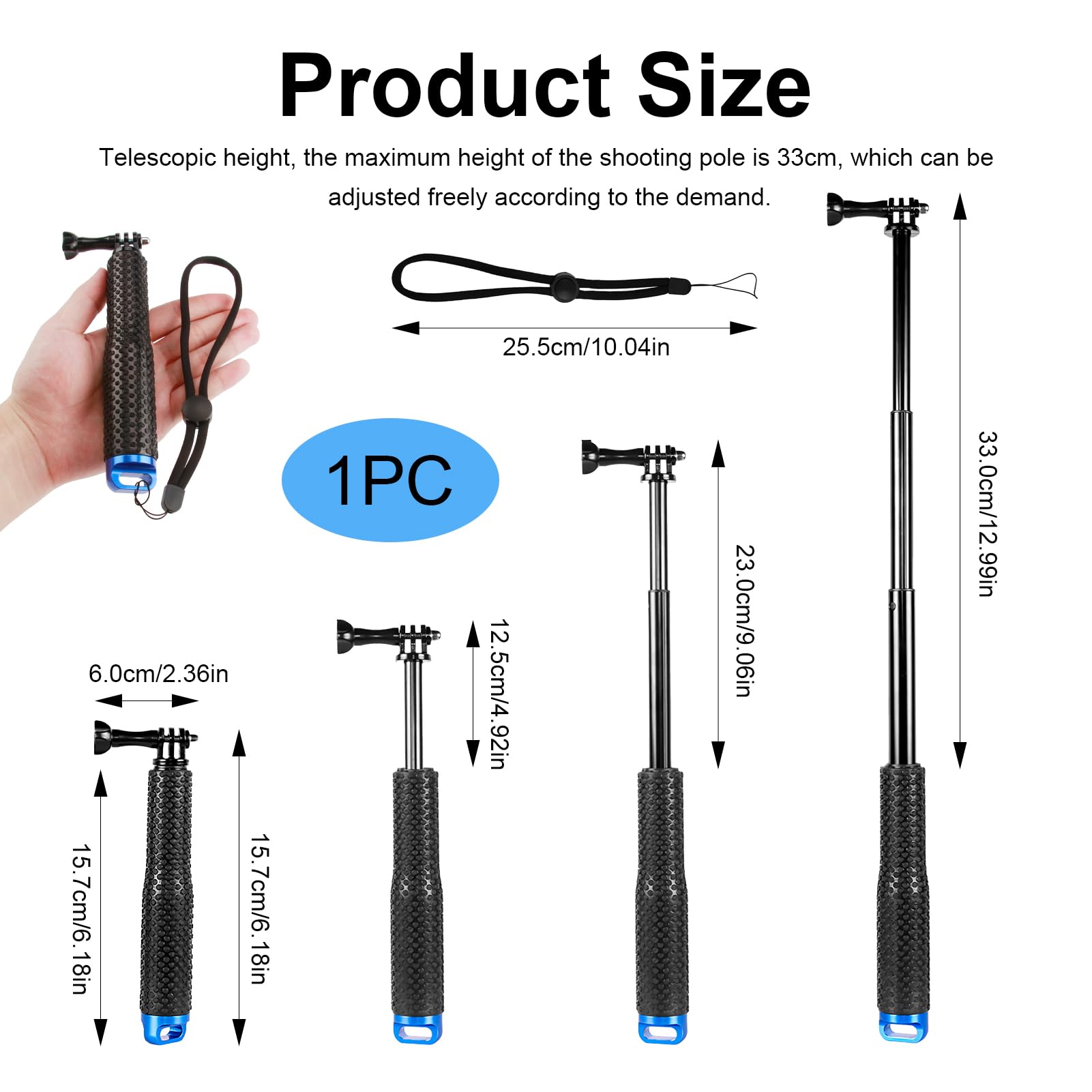 Bastone Selfie Subacqueo Estensibile 92 Cm – Compatibile Con GoPro E DJI Osmo Action, Impermeabile E Antiscivolo
