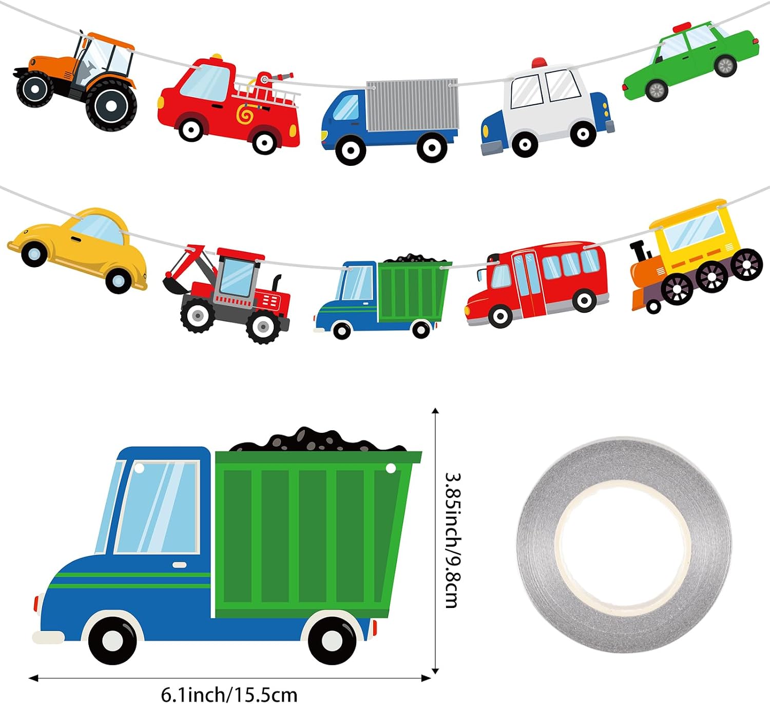 Hooqict Happy Birthday Banner Transportation Birthday Decorations Car Train Truck Bus Excavator Traffic Party Banner Garland Sign for Kids Boys 1st 2nd 3rd Transportation Vehicle Theme Birthday Party Supplies image 2