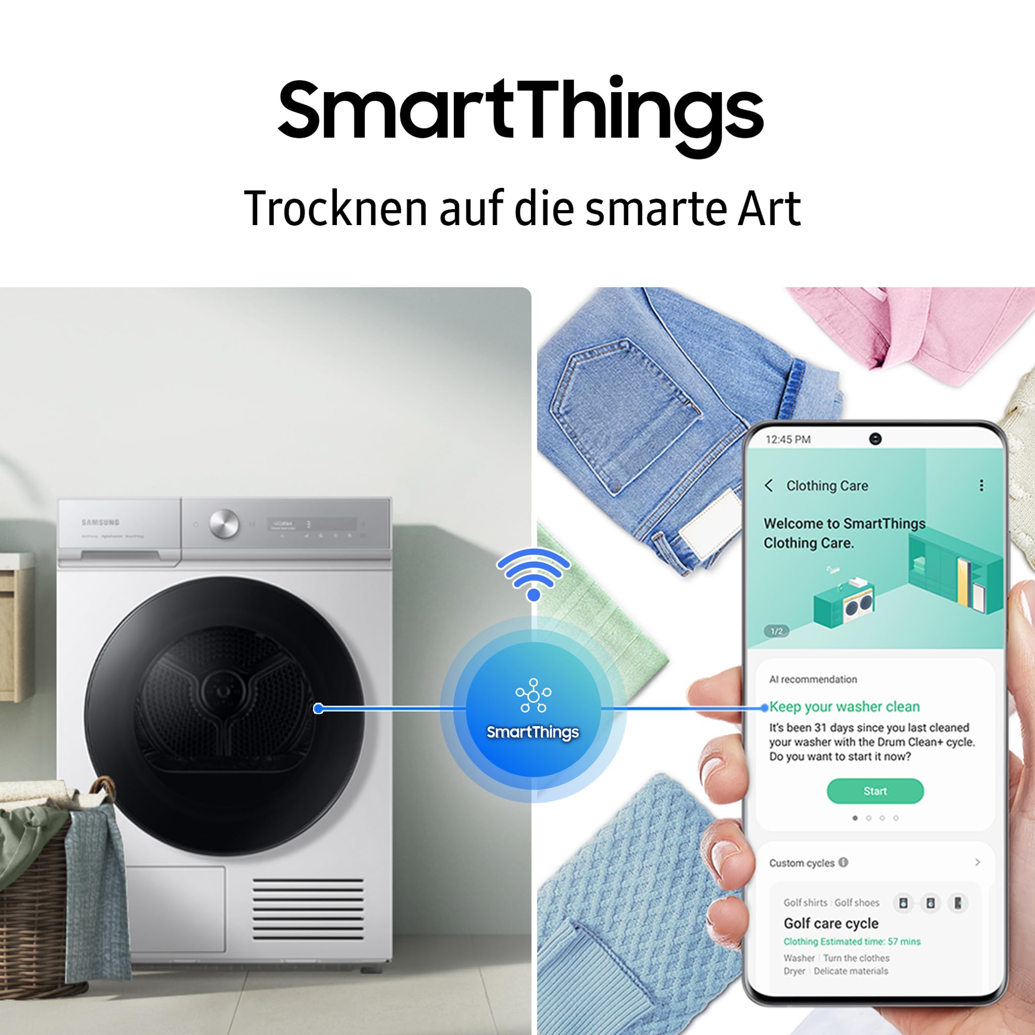 Samsung DV80CGC0B0TEEG, Wärmepumpentrockner, 8 kg, EEK: E Wäschetrockner mit WiFi-SmartThings-App, Hygiene-Programm, Air Refresh, Knitterschutz, Weiß